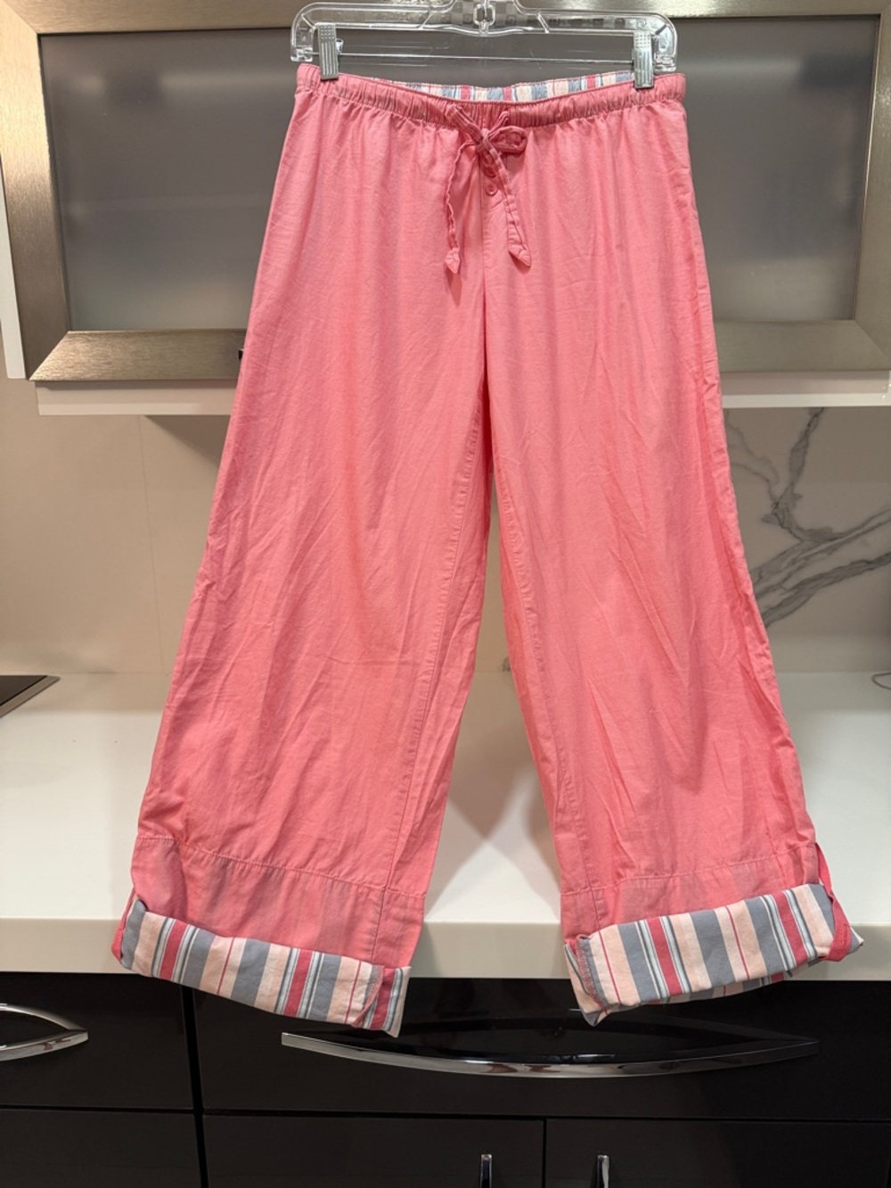 GAP Pink Cotton Lounge Pants with Striped Cuffs